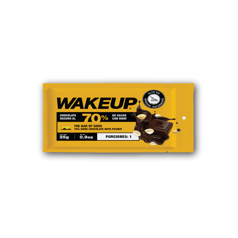 Barra de cacao al 70% con mani 25gr (WAKE UP)