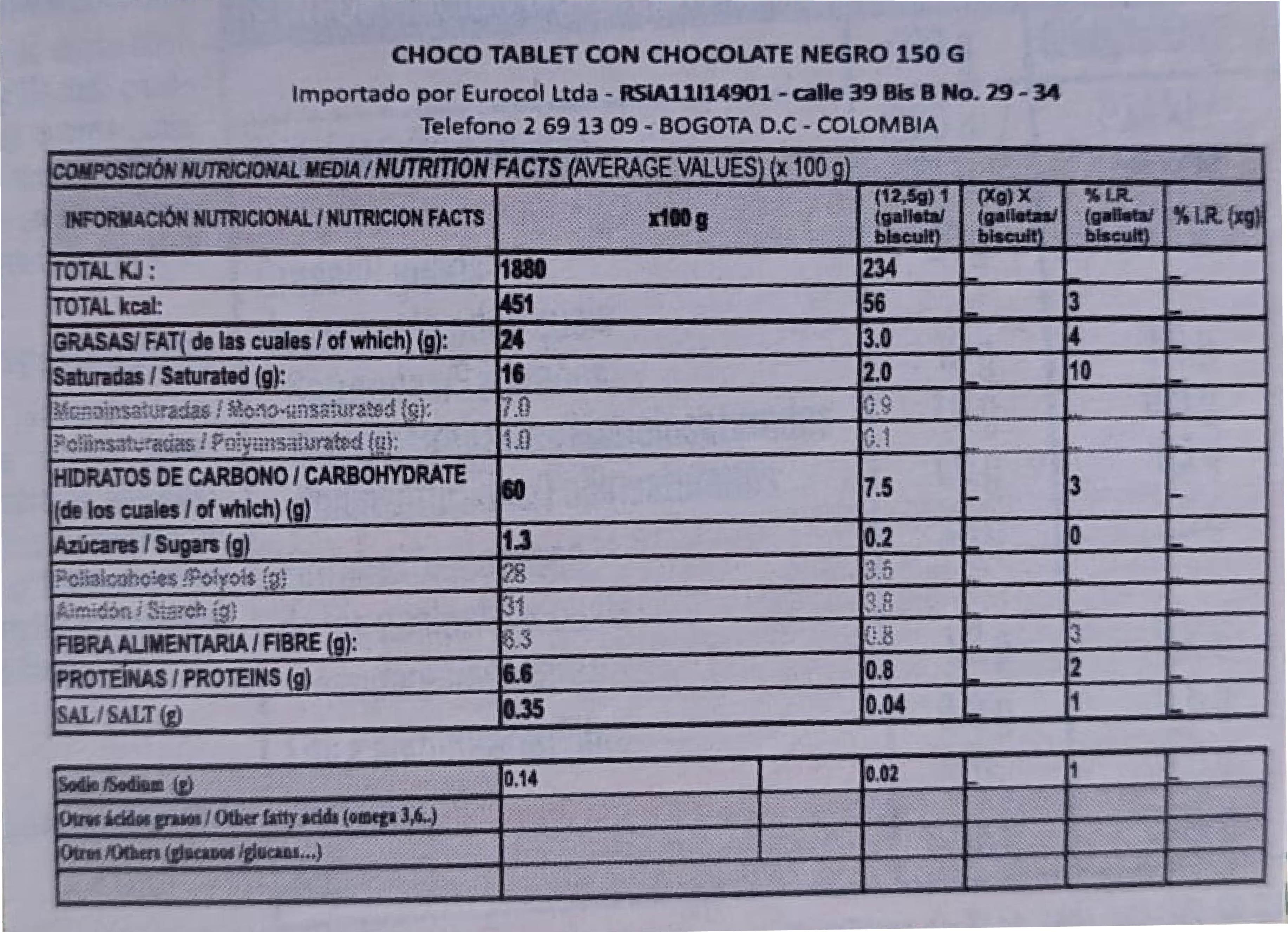 Galleta Choco Tablet con Chocolate Negro 150gr (GULLON)