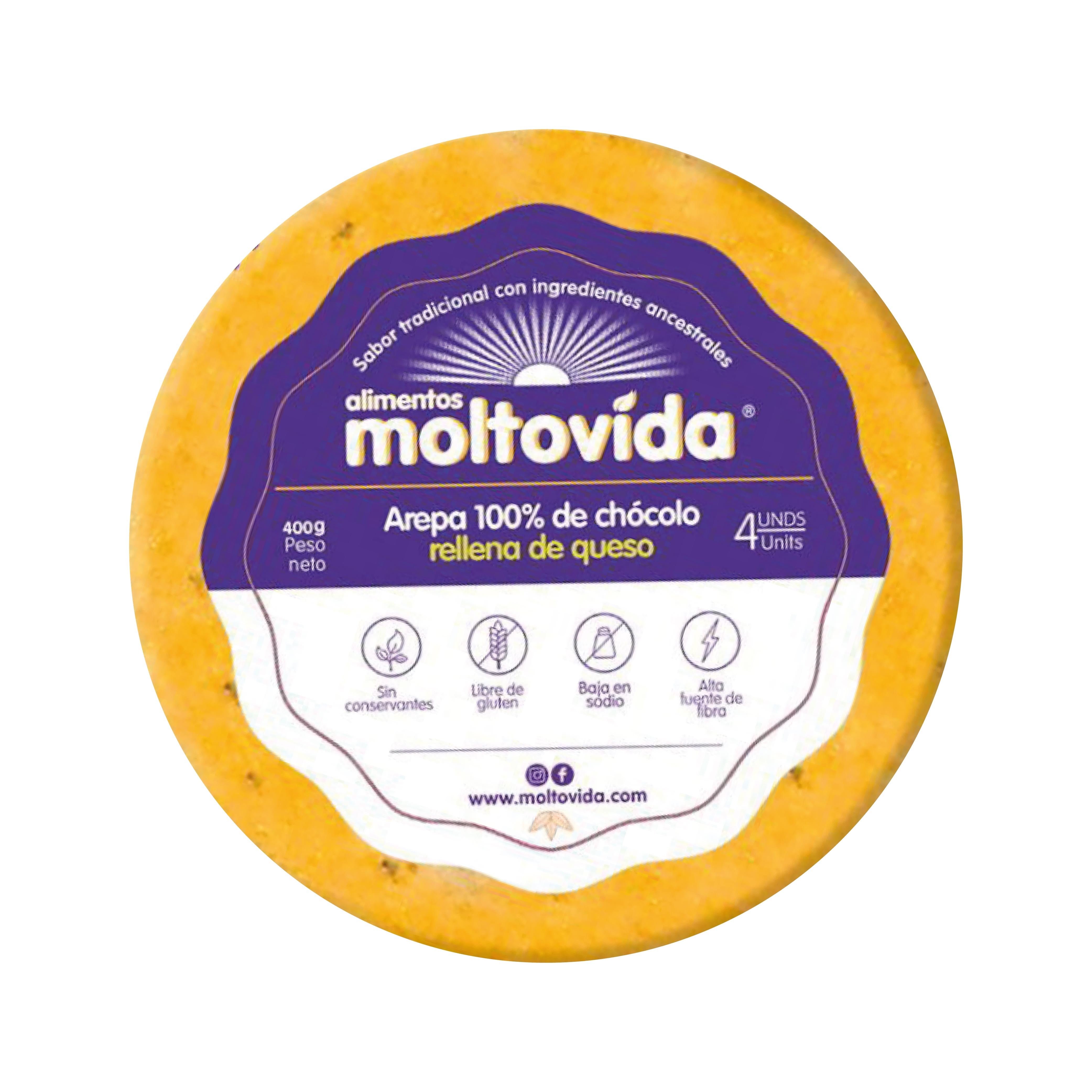 Arepa de Chócolo 400gr x4 unds (MOLTOVIDA) Queso Bufala