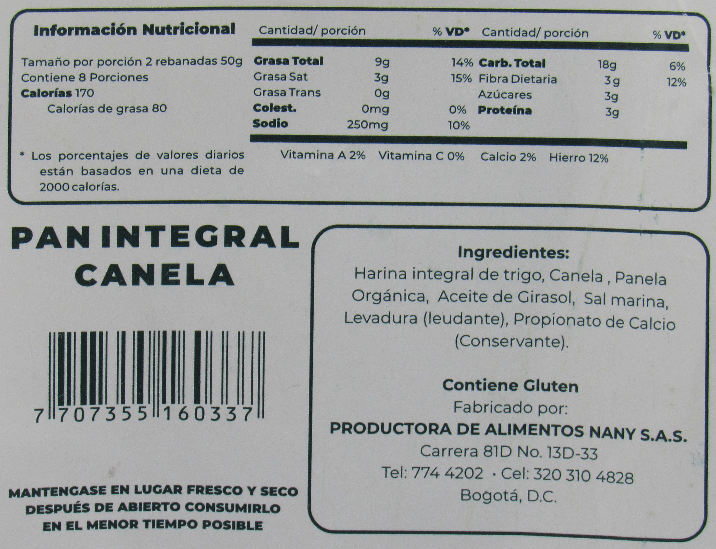 Pan Integral 400gr (INTEGRALES NANY) Canela
