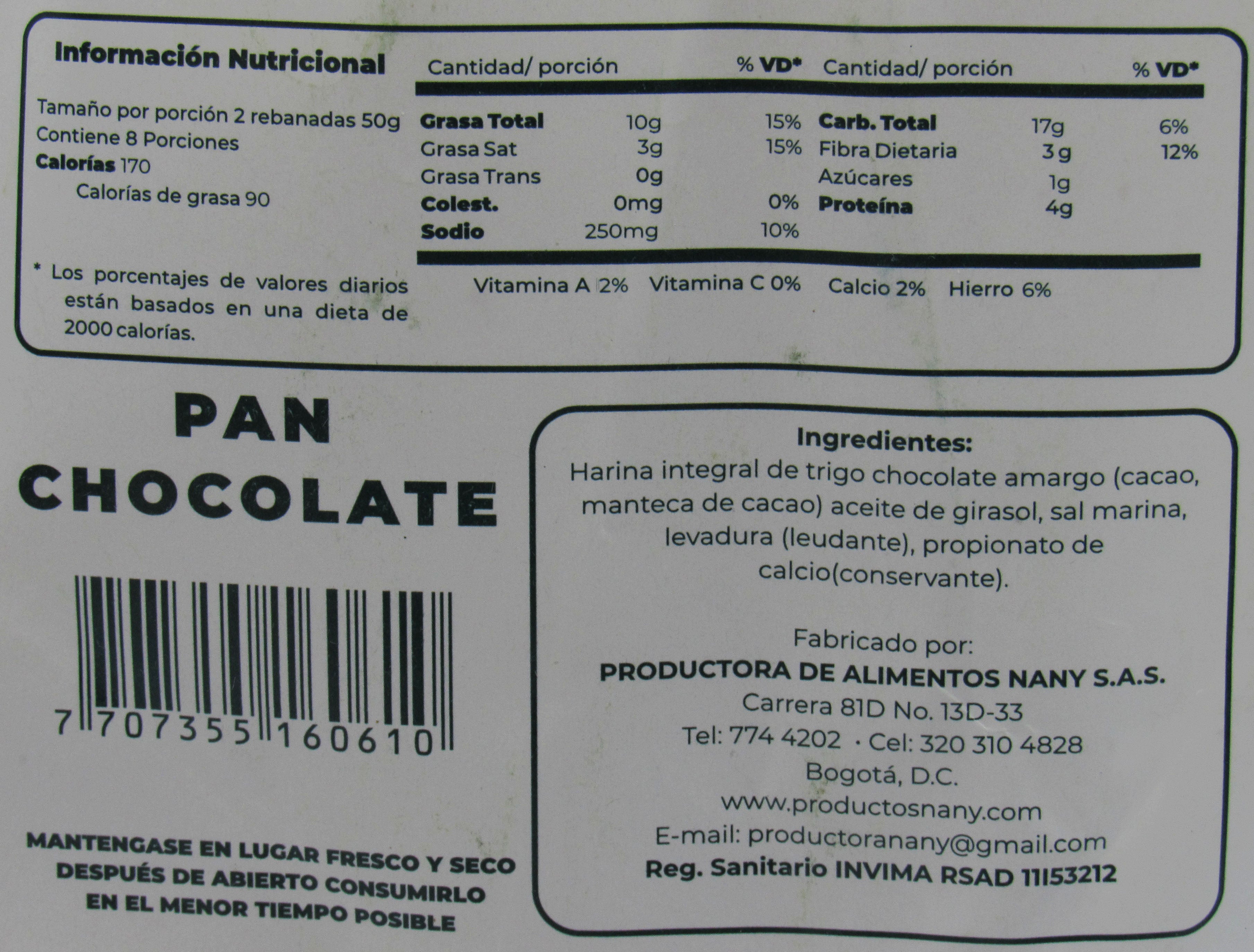 Pan Integral 400gr (INTEGRALES NANY) Chocolate