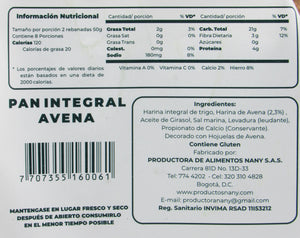 Pan Integral 400gr (INTEGRALES RAY) Avena