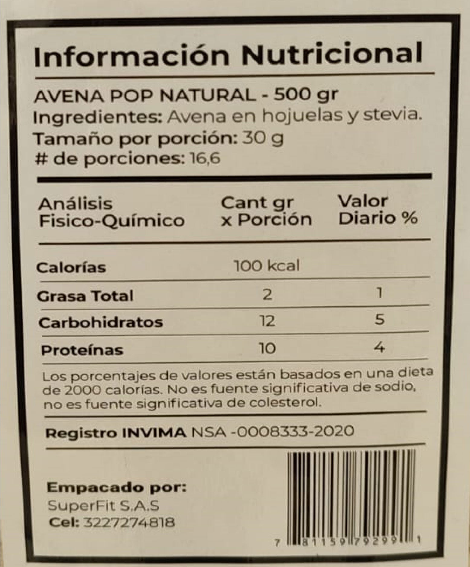 Avena Pop Natural 500gr (SUPER CEREALES)