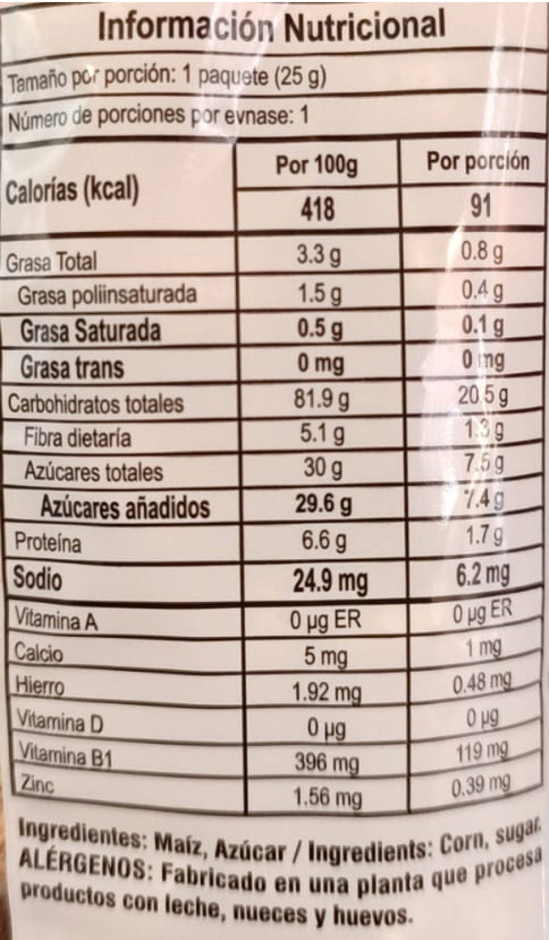 Snack Cereal Maiz Soplado 25gr (SUSI)