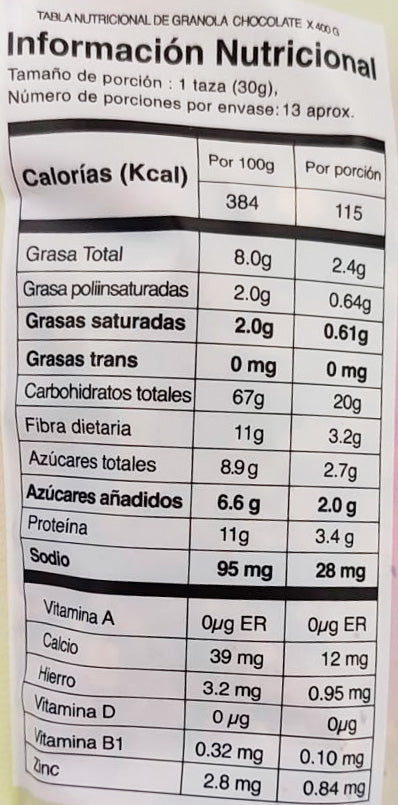 Granola Avena y Nueces 400gr (UNDOSTRES POR MI) Chocolate