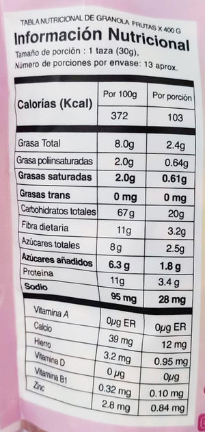 Granola Avena y Nueces 400gr (UNDOSTRES POR MI) Frutas