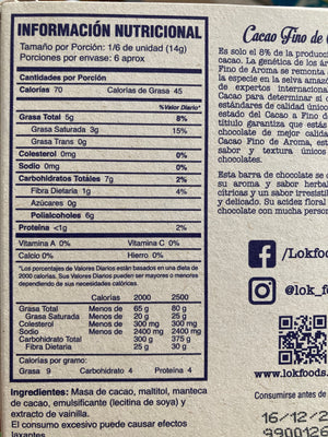 Barra Cacao 85gr (LOK) 58% Sin Azúcar