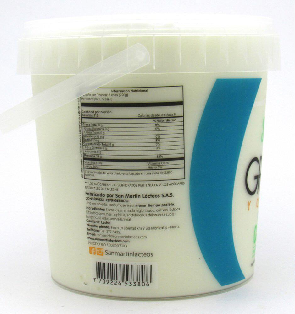 Yogurt Griego Natural 1100gr endulzado con stevia (SAN MARTÍN)
