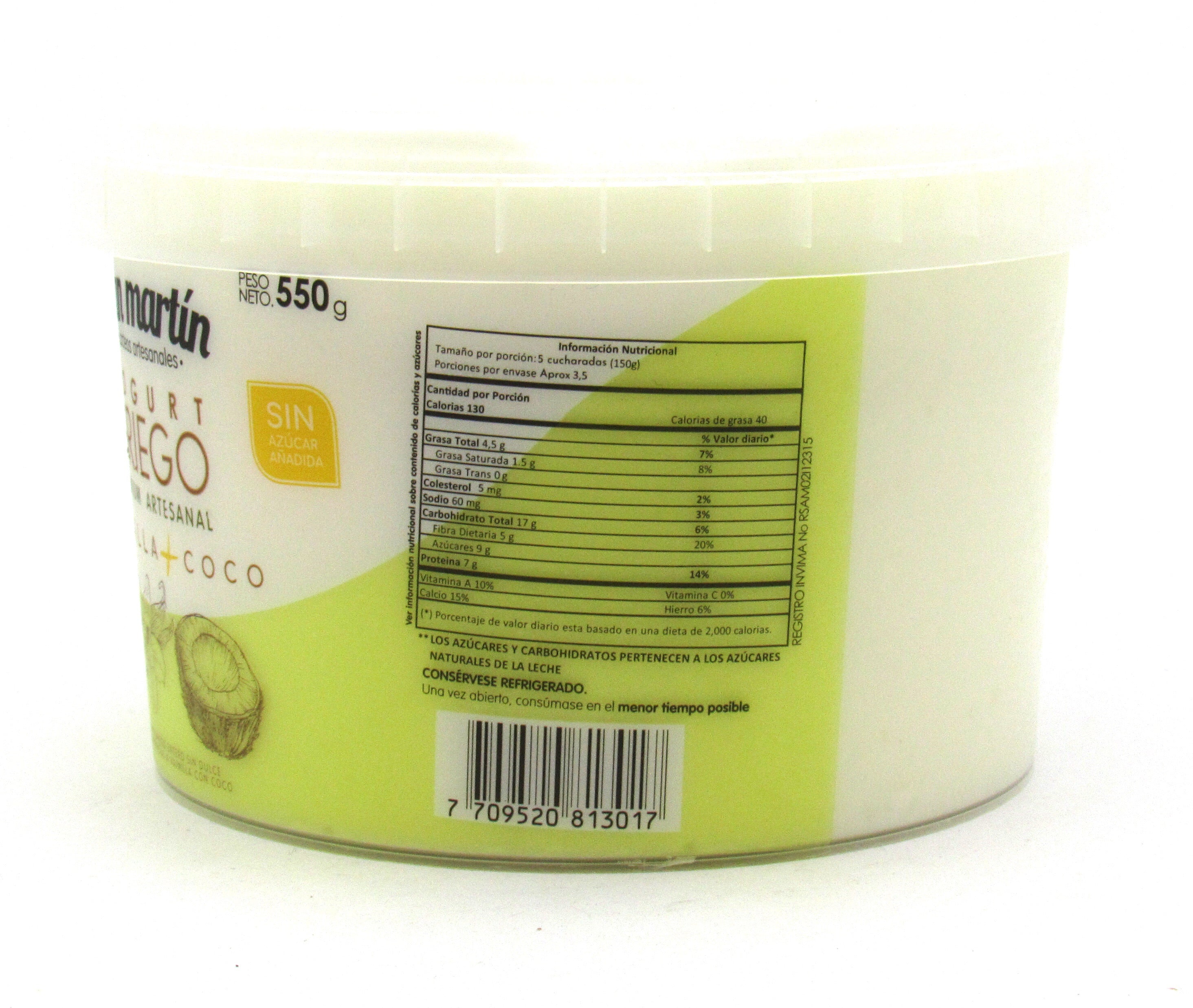 Yogurt Griego 550gr(SAN MARTÍN) Vainilla - Coco